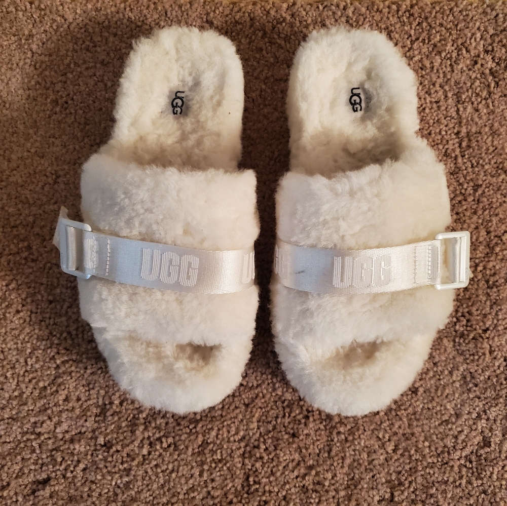 UGG Cream Fluff Slide Sandals with Branded Strap